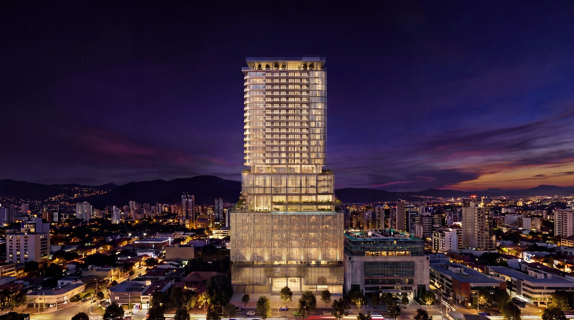 Alma Wellness tower at night, Caracas